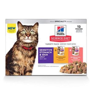 Hill S Science Diet Adult Sensitive Stomach & Skin Wet Cat Food Pouch Variety Pack Beef 2.8 oz