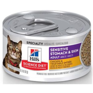 Hill's Science Diet Wet Cat Food, Sensitive Stomach & Skin, Chicken & Vegetable Recipe, 2.9 oz. Cans